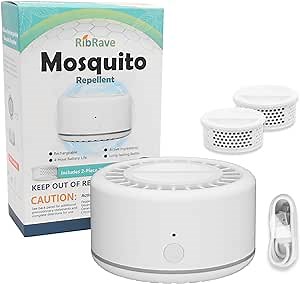 Rechargeable Mosquito Repeller, Mosquito Repellent Outdoor Patio Insect Bug Repeller Indoor Natural Ingredients Portable Mosquito Repellant Device 30ft Protection 2 Refills (White)