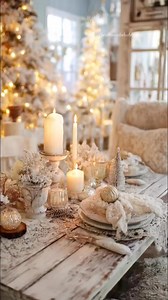 22K views · 1K reactions | Vintage White Christmas Decor – a dreamy winter wonderland of flocked trees, lace ribbons, pearl garlands, and glowing candles, bringing nostalgic charm and timeless holiday elegance. #shabbychic #shabbychicdecor #vintagedecor #home #homedecor #cozyhome #christmasdecor #cozyseason #christmasdecorations | I Heart Much Shabby Chic | Facebook