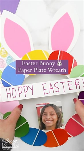40 reactions · 22 shares | HOPPY EASTER!!  This is a colorful and thrifty craft that kids can make with a paper plate and colorful paint strip samples. So cute and easy to make! #eastercraftsforkids #easterwreath | The Soccer Mom Blog - Positive Inspiration for Moms | Facebook