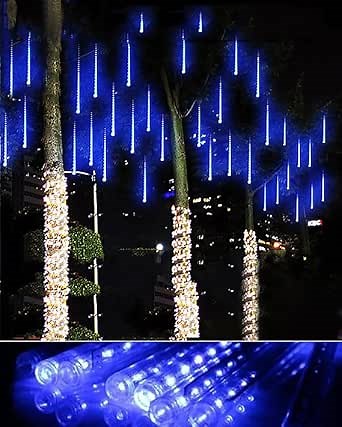 Christmas Lights Outdoor UL Listed Blue Falling Rain Drop Meteor Shower IP65 Waterproof 10 Tubes 240 LEDs String Gifts for Garden Xmas Tree Decor Luces de Navidad para Exterior