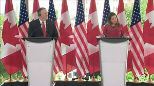 Speaking in Ottawa Thursday, Foreign Affairs Minister Chrystia Freeland said she bonded on a personal level with U.S. Secretary of State Mike Pompeo, who as a Wichita basketball fan was also a fan of Toronto Raptors star Fred VanVleet. RELATED: https://globalnews.ca/news/5679630/fred-vanvleet-toronto-raptors/ | Global News