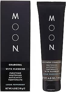 MOON Charcoal Whitening Toothpaste, Fluoride, Cavity Protection, Lunar Peppermint for Fresh Breath, for Adults 4.2 oz