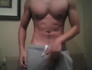 College kid freeballing in sweatpants, then strips