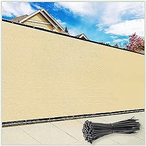 ColourTree Customized Size Fence Screen Privacy Screen Beige 4' x 42' - Commercial Grade 170 GSM - Heavy Duty - 3 Years Warranty - Cable Zip Ties Included