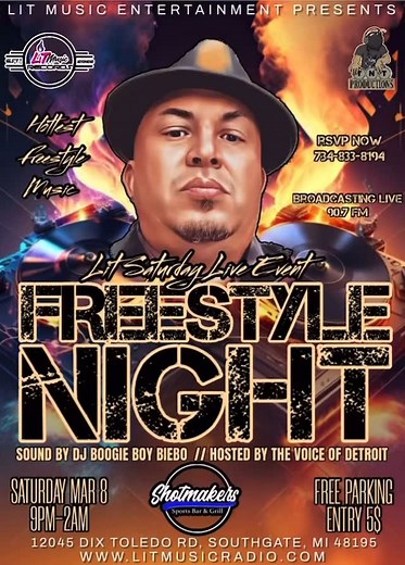 RSVP NOW TO THE HOTTEST LATIN FREESTYLE EVENT IN THE METRO DETROIT NIGHTLIFE SCENE! FREESTYLE NIGHT AT SHOTMAKERS SPORTS BAR PRESENTED BY LIT MUSIC ENTERTAINMENT! HOSTED BY THE VOICE OF DETROIT! PROUD TO HAVE SPECIAL GUEST DJ, DJ LOS (Carlos Reyes)! LOOK FOR OLDSCHOOL VIBES COME ROCK THE PARTY WITH LIT MUSIC Entertainment AT Shotmakers Sports Bar ON SATURDAY MARCH 8TH, 2025! #lit #teamfreestylelife #dancepartyvibes #freestylemusic #freestyle #freestylenight #litmusicentertainment | LIT MUSIC Ent