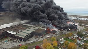 See Drone Footage of Massive Fire At Old Steel Plant