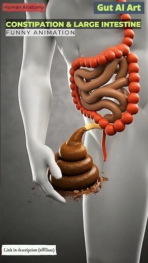 Constipation and Constipated Stool through the Large Intestine Animation | Gut AI Art | 09