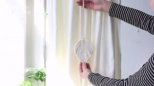 2 Pack Leaf Macrame Curtain Tieback, Tie Back Holder by Hand-Woven Cotton Rope, Decorative Adjustable Curtain Drapery Tiebacks for Window Curtain Home Bedroom Office Balcony (Yellow)