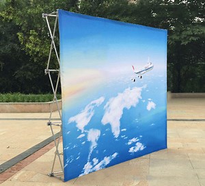 [Hot Item] 10FT Portable Fabric Trade Show Custom Pop up Backdrop Banner Fabric Display Stand Exhibit Advertising Display Wall White Weddings LED Light Backdrop