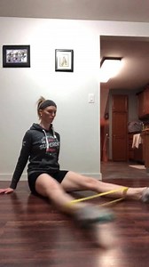 Here is an exercise to work on hip strength for leaps and highcuts! First you need a light resistance band. Place it around your calves or ankles, it will give you more resistance at your ankles. Make sure your knees are straight to start and during the exercise. This exercise is meant to be done quickly but be careful when your legs come together, do not let your ankles hit. The progression of this exercise is shown in the video laying on your back. Try to keep a 90 degree angle at your hip joi