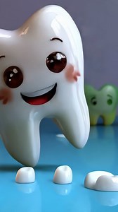 A cartoon tooth is smiling and has a bandage on it. The tooth is surrounded by other teeth, some of which are missing. Concept of dental health and the importance of taking care of one's teeth | Premium Stock Video Footage