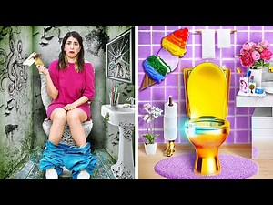 Best Bathroom Gadgets🤭 Rich VS Broke! Building Secret Room in the BATHROOM by 123GO! CHALLENGE