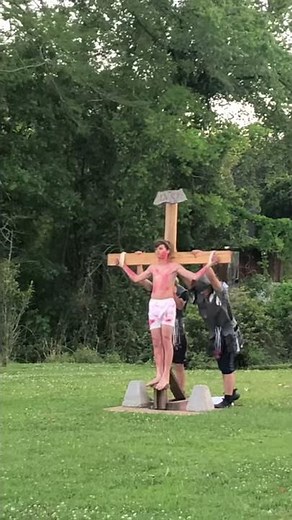 2019 Passion Play. Nailing Jesus to the cross