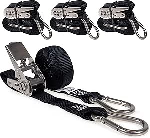 Ayaport Stainless Steel Ratchet Tie Down Straps with Hooks 10ft Heavy Duty Ratcheting Tie Downs for Motorcycle, Roof Rack, Dirt Bike, Truck (Black, 1" x10'-2pcs)