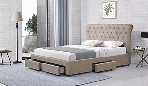 [Hot Item] Modern Furniture Sleigh Bed Frame with Elegant Velvet Fabric and Drawers