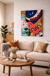 Handmade Colorful Abstract Epoxy Resin Wood Wall Art, Modern Pop Art Panel