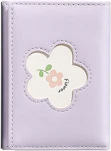 Farcauo Kawaii Flower Wallet for Women Small Cute Purple Thin Mini Wallet with ID Window Minimalist Compact Wallet for Ladies