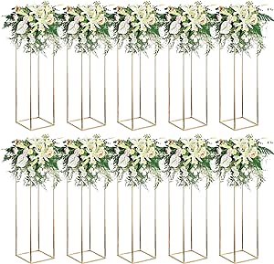 Wedding Centerpieces Gold Vases -10 Pcs 31.5 inch Tall Flower Stand Metal Floor Vase with Acrylic Panel Rectangular Display Rack for Weddings Party Decoration