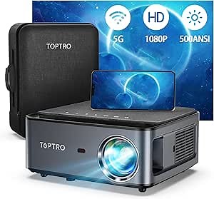 TOPTRO Projector, 5G Wifi Bluetooth Projector,500 ANSI (Over 18000L) Native 1080P Movie Projector For Outdoor Use,4P/4D Keystone，4K Supported,Portable Phone Projector Suit For IOS/Android/TV Stick/PS5