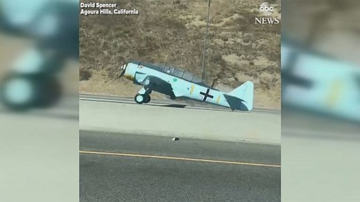 Plane crash-lands on busy California freeway