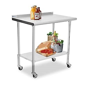 Aplancee Stainless Steel Table, 36 x 24 Inches Prep & Work Table with Caster Backsplash and Adjustable Undershelf Metal Utility Workstations for Commercial Kitchen