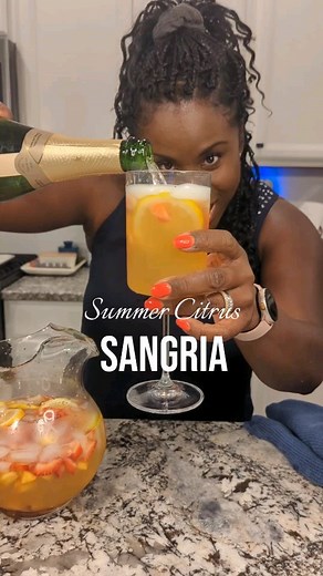 Summer Citrus Sangria 🍑🥭🍓🍋 SAVE, SHARE & ENJOY!!!! . . xoxo...Alex 😘 Good-Good Baby Ingredients 1 Ripe Mango Diced 8 Strawberries diced 2 Peaches diced 1 lemon sliced 1 Bottle Stella Rosa Peach 2 c. Simply Peach 4 oz. Ciroc Summer Citrus Vodka Sparkling wine, prosecco or champagne for finish Add ice to a pitcher Add in all your fruit Add in Stella Rosa, simply Peach and vodka Gently mix together Pour into a glass and finish with the bubbly! Enjoy! #sangria #summerdrink #fruit #drinks #fyp #