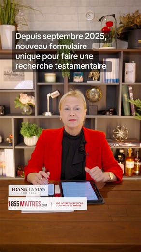 ✔️Depuis septembre 2025, un formulaire unique pour faire une recherche testamentaire! 🎉 #sophiemongeon Barreau du Québec Chambre des notaires du Québec | Sophie Mongeon