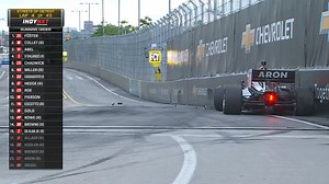 Caution for the No. 27! Rookie Bryce Aron makes hard contact with the outside wall. 📺: #DetroitGP on Peacock | INDY NXT