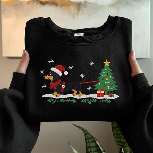 Christmas Dachshund Embroidery Design, Cute Dog With Tree Machine Embroidery File, Holiday Puppy Stitch Pattern - Etsy