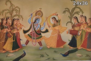 Radha Krishna Dancing Raas Leela With Gopis Handmade Oil Paint on Canvas - Etsy