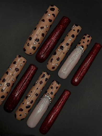 Cheetah & Red Extra Long Gel Press on Nails - Etsy