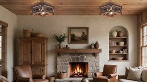 Rustic Farmhouse Flush Mount Ceiling Light, Metal & Wood 2-Light Square Close to Ceiling Fixture with Bear and Deer Design, Cabin Vintage Industrial Farmhouse Lighting for Kitchen, Bedroom, Entryway