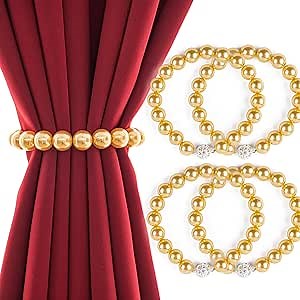 Magnetic Curtain Tiebacks - Easy Install, No Drill Curtain Tie Backs for Stylish & Secure Drapes, Versatile & Durable, Gold, 4 Pack
