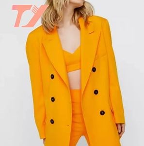 [Hot Item] Custom Spring Ladies Office Wear Women Blank Fashion Casual Double Breasted Oversized Blazer Jacket
