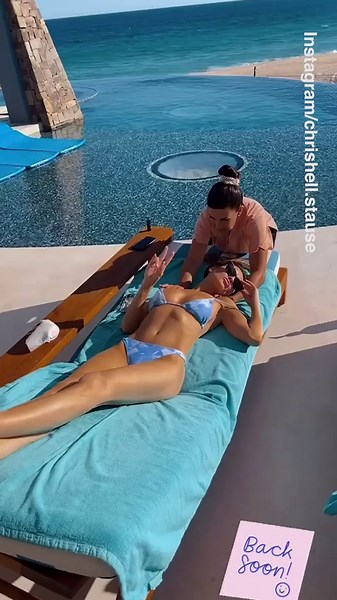 Selling Sunset best friends Chrishell Stause and Emma Hernan pose in pink bikinis during seaside vacation in Mexico