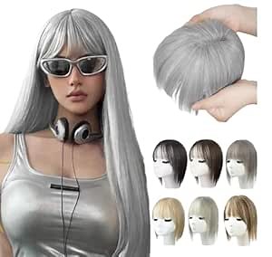 Natural Hair Toppers With Bangs For Women Adding Hair Volume Topper (GREY)