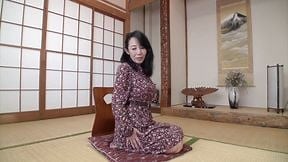 Busty Japanese granny strips and rides cock