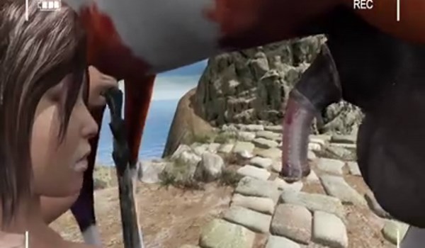 3d animation with lara and a huge cock
