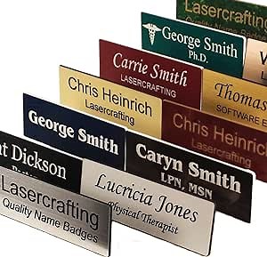 Lot of 10 Business Name Tags/ID Badges Personalized - Laser Engraved, Magnetic or pin backing - CUSTOMIZE