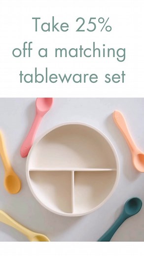 Take 25% off a matching silicone tableware set! Includes; snack cup,...