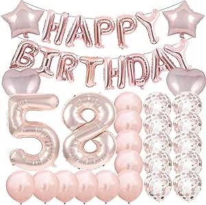 Sweet 58th Birthday Decorations Party Supplies,Rose Gold Number 58 Balloons,58th Foil Mylar Balloons Latex Balloon Decoration,Great 58th Birthday for Girls,Women,Men,Photo Props