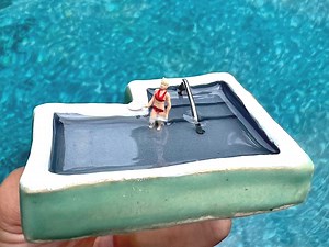 Mini Ceramic Swimming Pool Sculpture, Hand-painted Figurine - Etsy