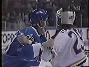 Sabres vs Nordiques scrum and Rob Ray fights a Quebec fan - Apr 14, 1992