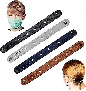 HAMILO Adjustable Leather Face Mask Extension Straps For Adults (4 pack), Relieve Pressure and Ear Pain, Mask Strap Holder, Mask Strap Extender, disposable mask ear saver, ear protector (Small)