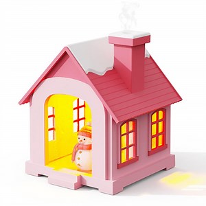 [Hot Item] Adorable Snow House Humidifier 500ml Mist Humidifier with Warm Lighting for Desk and Home - Pink