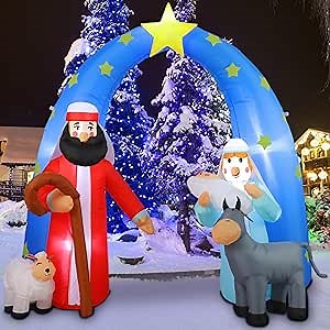 Christmas Inflatables Outdoor Decorations, 6FT Blow Up Nativity Scene Outdoor, Xmas Inflatable with Jusus for Yard, Lawn, Garden Decor