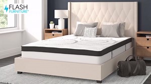 Flash Furniture Riverdale Full Size Tufted Upholstered Platform Bed in Beige Fabric with 10 Inch CertiPUR-US Certified Pocket Spring Mattress