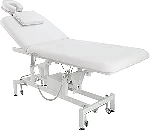 Discount Spa Equipment - Electric Massage Table, Spa Bed W/2 Motors, Spa Chair with Face Cradle, Retractable Wheels, 72 in x 28 in x 26-35 in, (White)