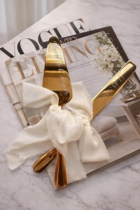 Hand Engraved Gold Wedding Cake Knife Set | Personalized Stainless Steel With Silk Ribbon of Your Choice - Etsy Australia
