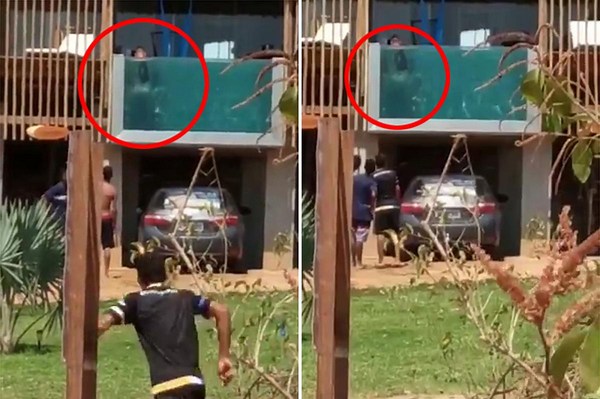 Randy couple has sex in see-through swimming pool as crowd gathers to watch
